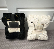 Viral Embroidered Faux Fur Halloween Throw Blanket, Black/White Ghost Cat Eyes