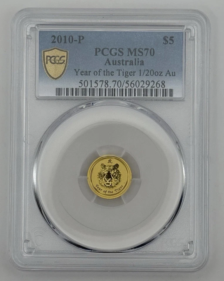2010 $5 Australia 1/20 Gold Bullion Lunar Coin • MS70 POP 1 Year of the Tiger 虎 - Image 2 of 2