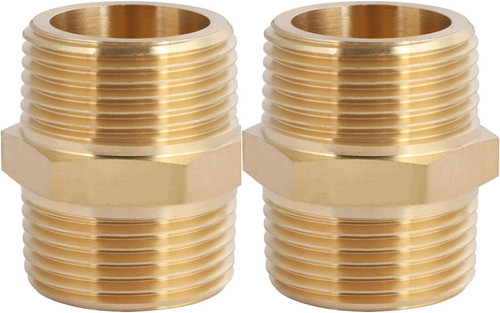2PCS 1" x 1" Brass NPT Male Hex Nipple by