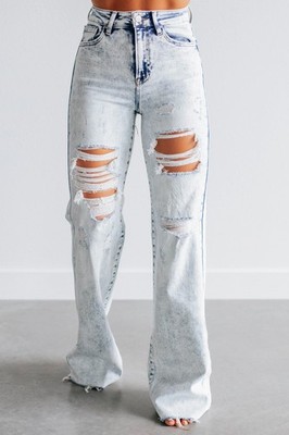 Risen High Rise Wide Leg Jeans Women s Light Wash Size 0/24 NWT