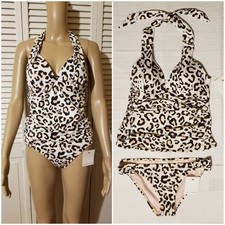 NEW Gibson Latimer 2-Piece Size XS Bikini Swimsuit Leopard Print Halter Neck