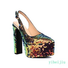 Women High Heel Slingbacks Platform Bling Bling Sequins Shoe Pump Evening Sandal