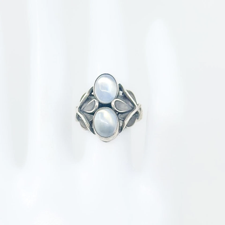 Anel GEORG JENSEN Dinamarca #48 prata esterlina pedra da lua tamanho 6 7g - Imagem 3 de 4