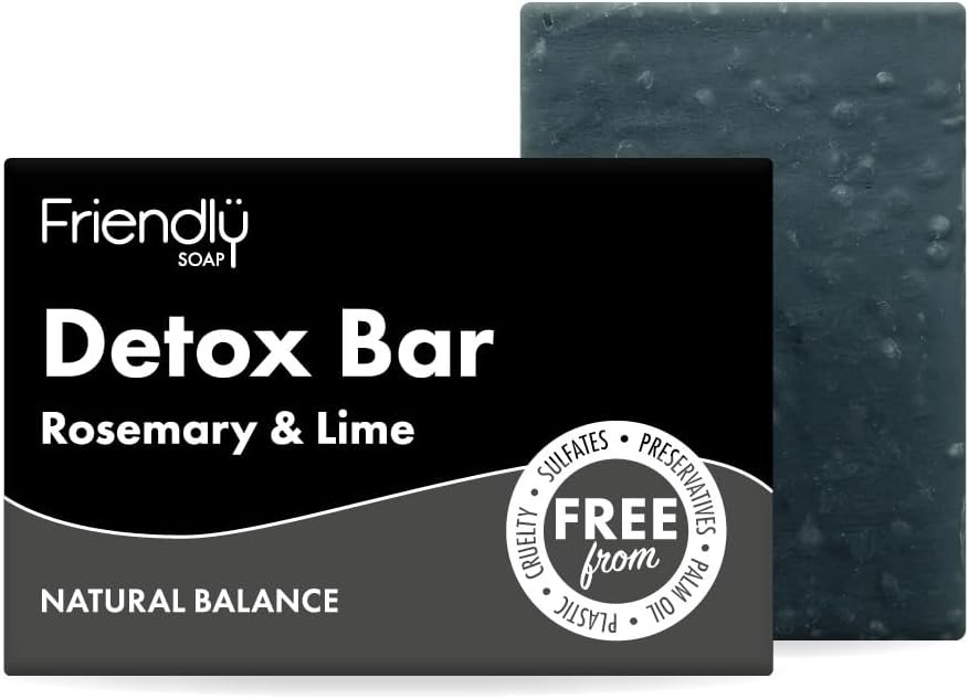 Friendly Soap - Detox Bar with Activated Charcoal, Rosemary & Lime (95g), Absor
