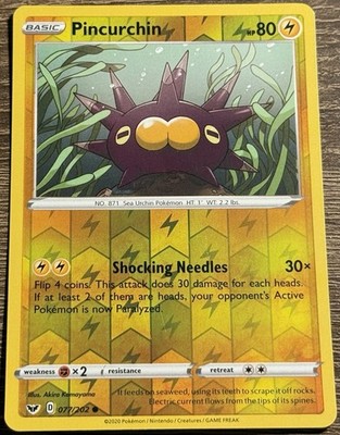 Pincurchin 077/202 Reverse Holo Pokemon Sword & Shield NM/LP (L)