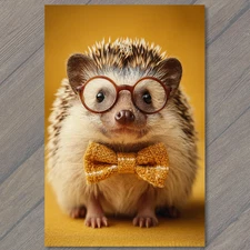 Art Print Glasses Bow Tie Hedgehog Yellow Background Funny Animal Art