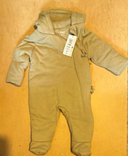 M&S Khaki Hooded Zip Cotton Knit Babygrow One-Piece Long Sleeve 3-6 Months