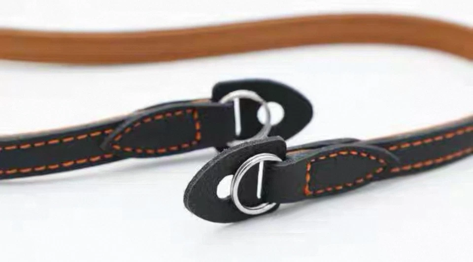 Vintage Retro Handmade Genuine Calf Leather Camera Strap Black Brown with Lugs - Image 3 of 4