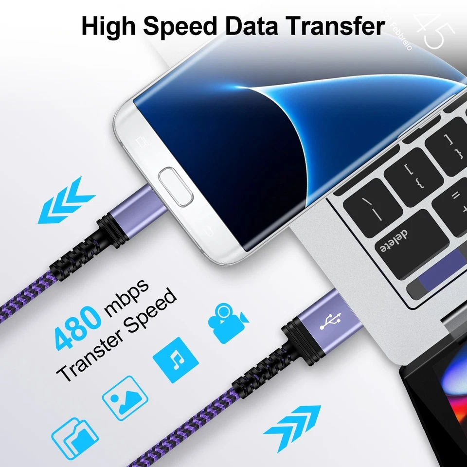 USB A to Type C Cable 3A 66W Fast Charger Braided Long USB C Lead 0.25M 1M 2M 3M - Image 3 of 4