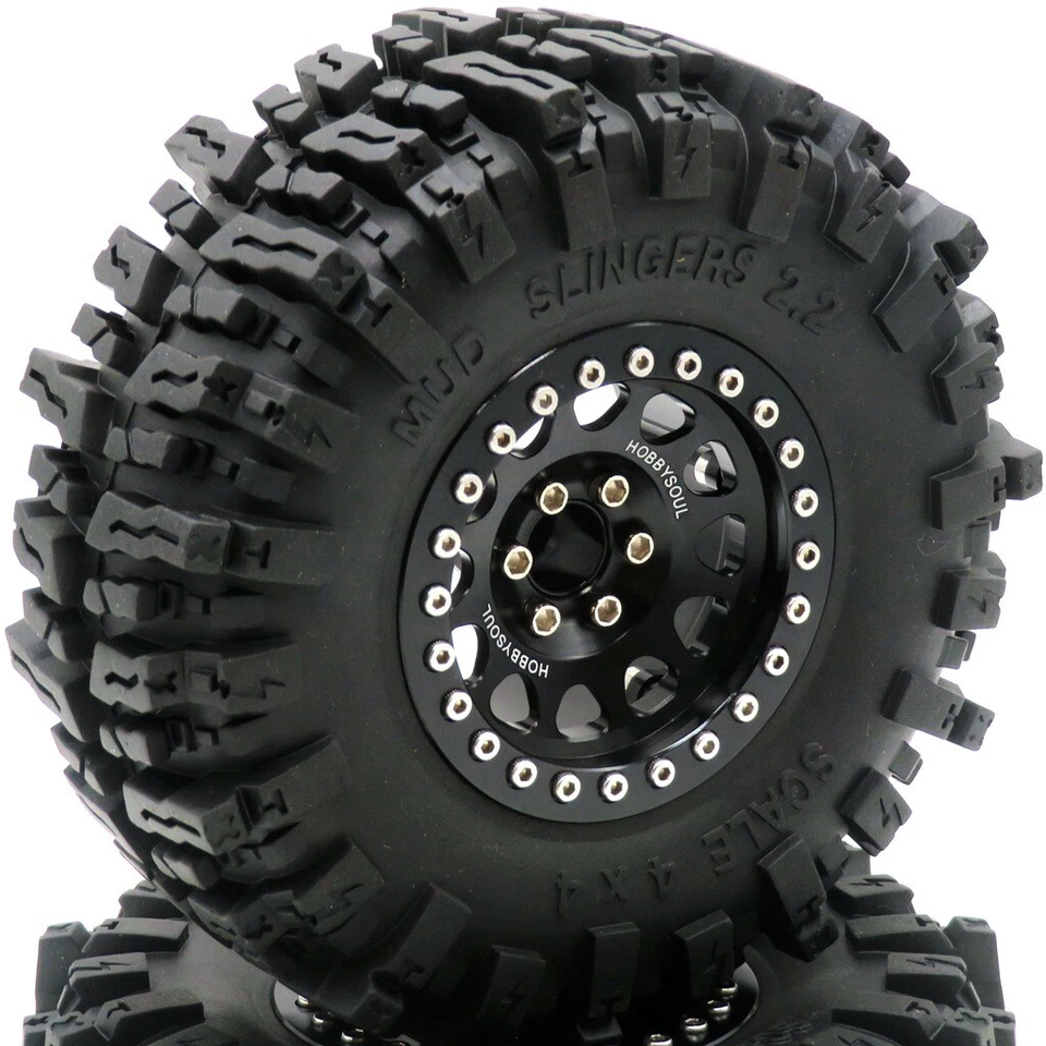 4x RC 2.2 Mud Slingers Reifen Tire 124mm & 2.2 Beadlock Felge Rim für RC Crawler - Bild 4 von 4