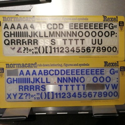 Rexel Normacard Rub Down Großbuchstaben Ziffern Symbole schwarz blau 10 mm Ref 10