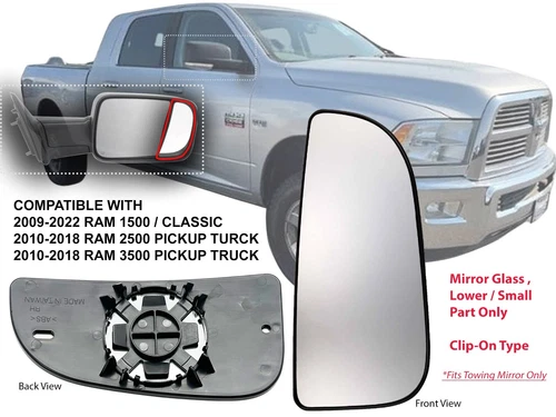 For Tow Mirror Lower Wide View Glass 2009-2022 RAM 1500 2500 3500 Passenger Side