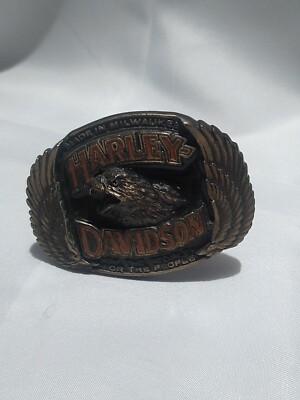 HARLEY DAVIDSON EAGLE & WINGS BELT BUCKLE''BY THE PEOPLE FOR THE PEOPLE'' 1991 USA