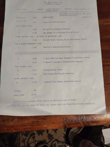 RALPH EMERY SHOW 1121 - 11/25 1977 Ronnie  Sessions & Stella Parton W/ Cue Sheet - Picture 6 of 6