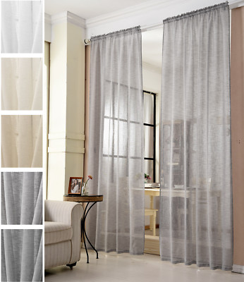 Gardinen Stores Kräuselband Vorhänge transparent Schal Voile Leinen Optik #630