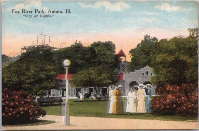 c1910s AURORA, Illinois Postcard FOX RIVER PARK Ladies / Fashion - KROPP Unused