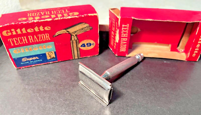 Vintage Gillette Shaving Pre- 1951 TECH RAZOR In Original Box Bathroom Decor