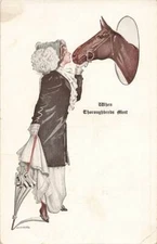 Postcard c1910 Lovely Beautiful Woman Parasol Thoroughbred Horse Meet P331