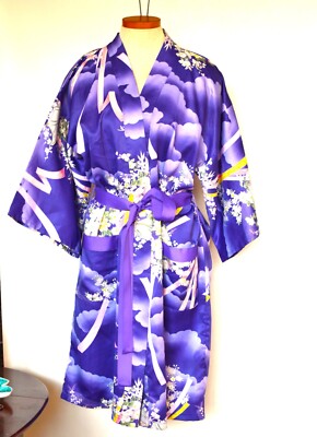 Japan Purple Robe Vtg Japanese Kimono 100% Polyester Purple Robe Japan Size M Made in ...