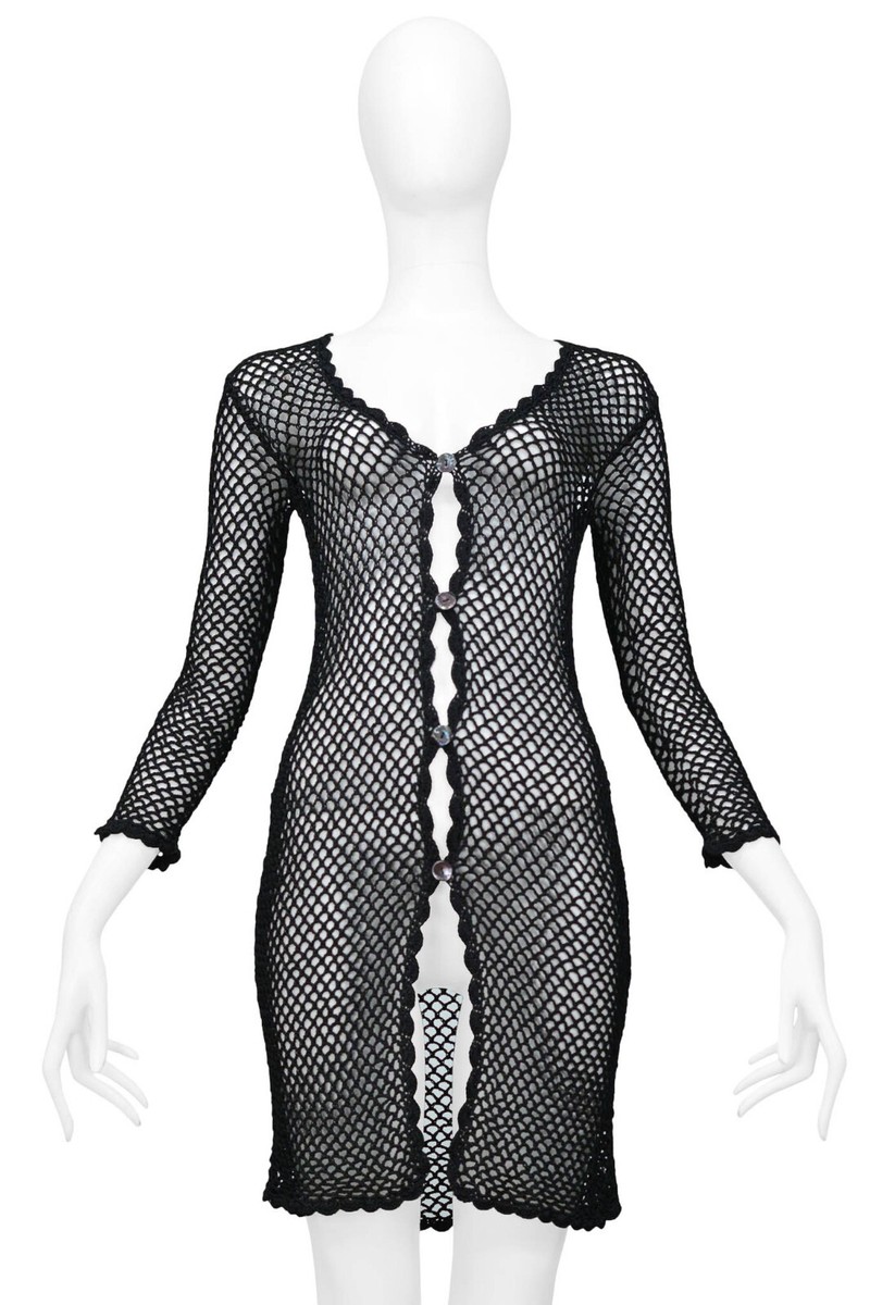 VINTAGE DOLCE & GABBANA BLACK CROCHET FISHNET CARDIGAN DRESS VINTAGE DOLCE & GABBANA BLACK CROCHET FISHNET CARDIGAN DRESS