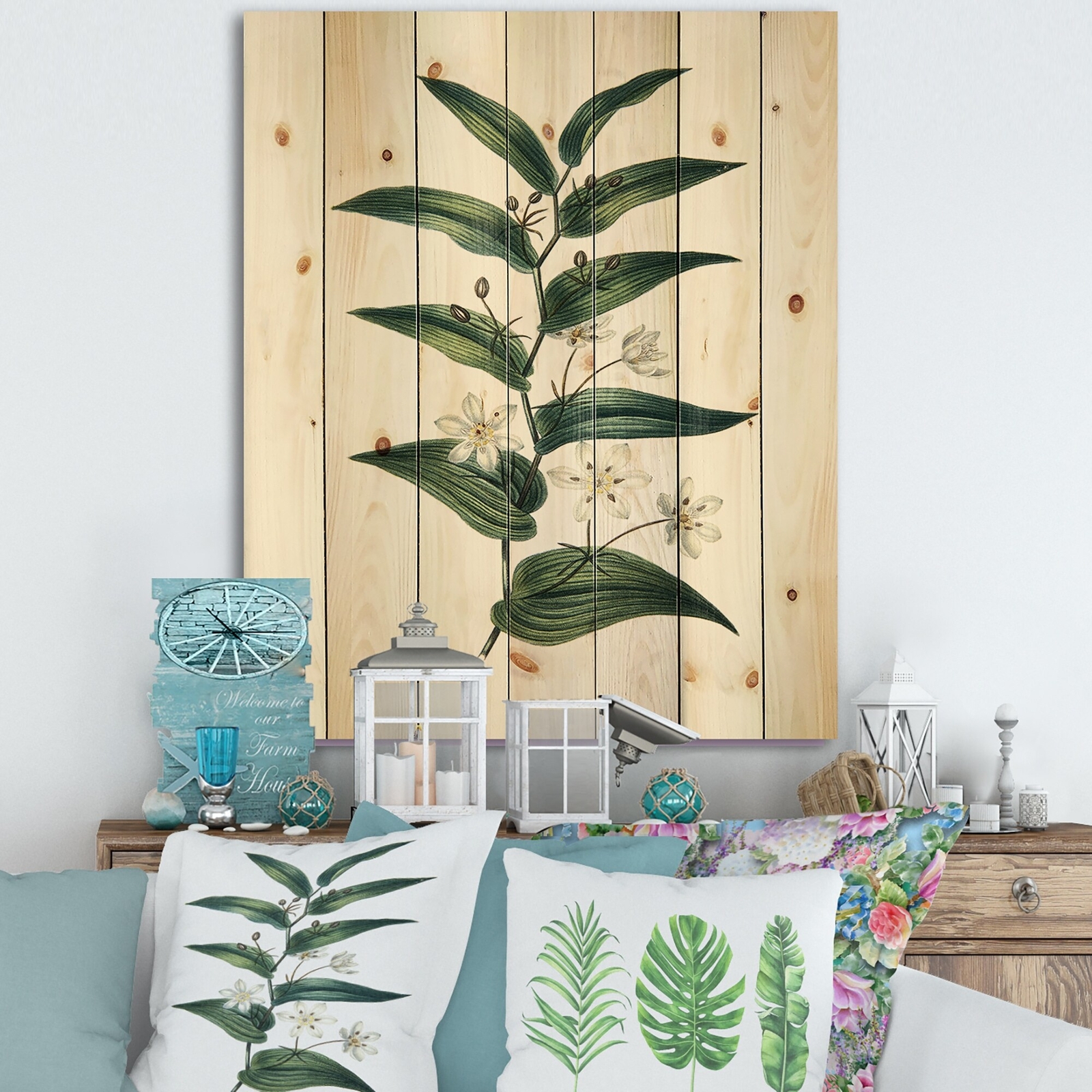 Designart 'Vintage Plant With Little White Flowers'