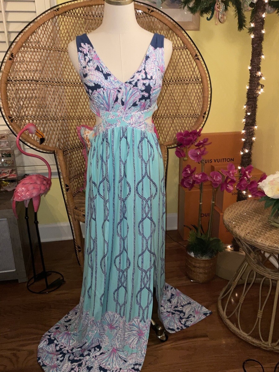 Lilly Pulitzer NWOT Marcia Maxi Dress 🦄 Aqua A Frayed Knot Size