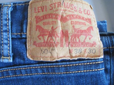 Levi Straus 504 Men's Blue Denim Straight Legs Jeans Pants Cotton Mid Rise 38x30