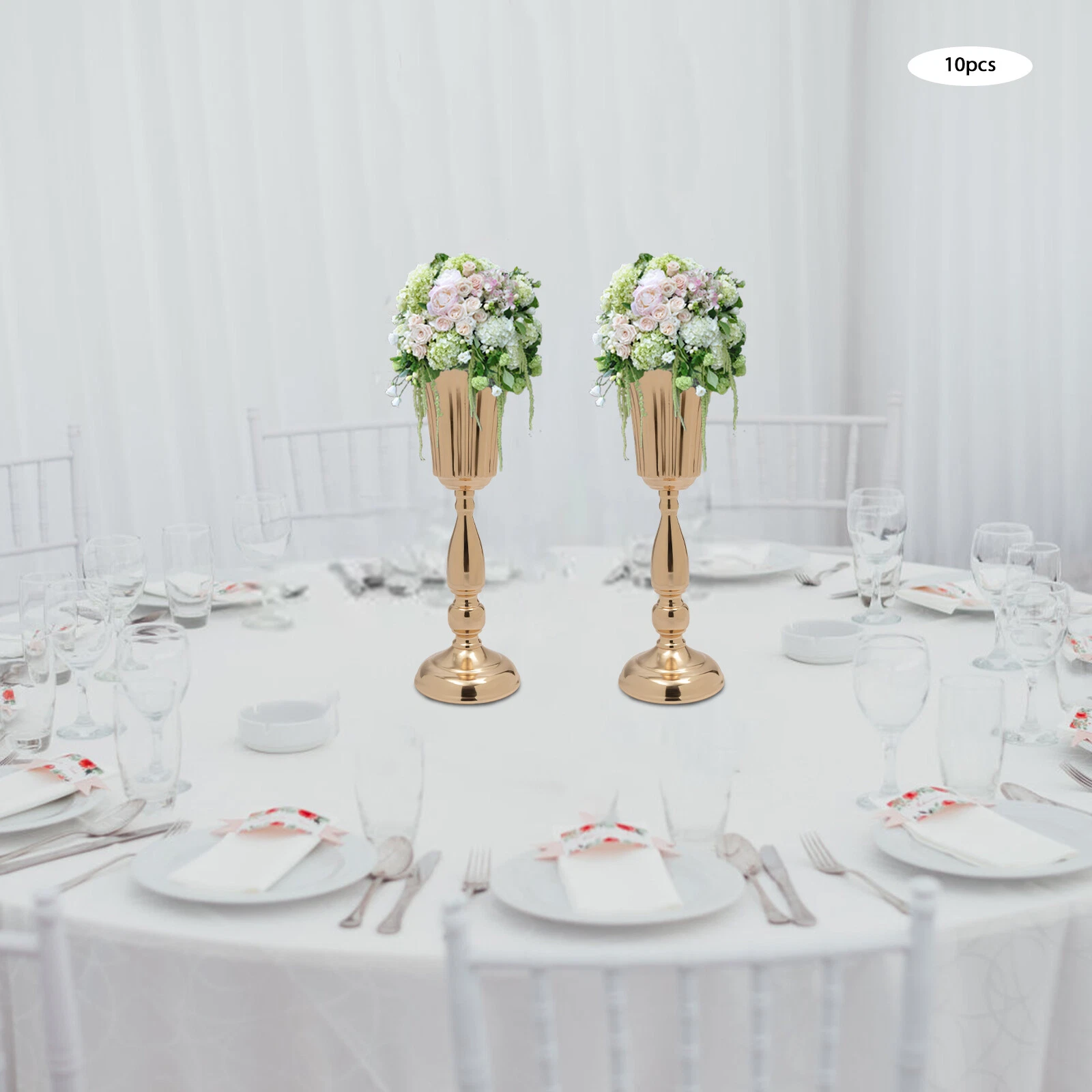 Vase Centerpiece Trumpet Tall Flower Vase Tabletop Flower Stand 10Pcs Gold