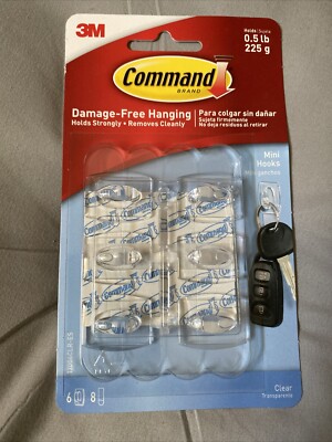 3M Command Mini Hooks Damage Free Hooks Wall Door Clear  17006CLR-ES