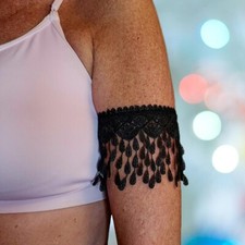 Arm Garters, Set of 2, Black Lace Tassels, Adjustable, Handmade, Sz-Lg