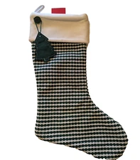 Holiday Home Green & White Knit Christmas Stocking Large Tree & Button Accent