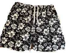 New Men Black Swimming Trunks Hibiscus Floral Shorts