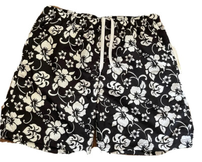 New Men Black Swimming Trunks Hibiscus Floral Shorts