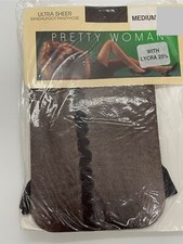 Vtg PRETTY WOMAN Ultra Sheer Sandlefoot Pantyhose with LYCRA Dots and S Lines