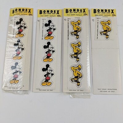 1946 Bondex Hot Iron Appliques Vintage Disney Characters Mickey Pluto Donald