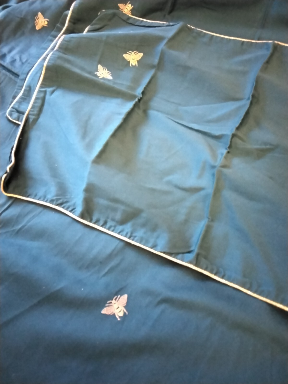 BIBA Green & Embroidered Gold Bee Design Double Duvet Cover With