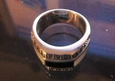 925 Sterling Silver Unisex Ring MARCASITE with ONYX MOTHER OF PEARL SIZE 7