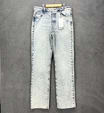 Zara Jeans Womens 10 High Rise Wide Leg Button Fly Raw Hem Light Wash Denim Flaw