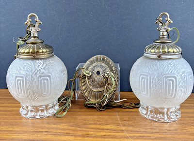 Vintage Hollywood Regency Style Glass Globe Double Swag Pendant Light Fixture