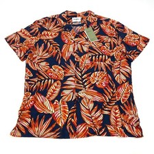 Goodfellow  Co. Mens Size L Short Sleeve Button Down Shirt Navy Palm