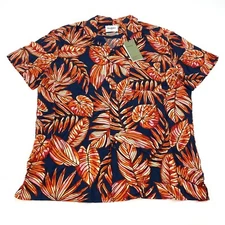 Goodfellow & Co. Mens Size L Short Sleeve Button Down Shirt Navy Palm