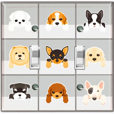 Metal Light Switch Cover Wall Plate Cute Dog Cube Gray DOG002