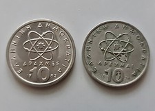 COIN VINTAGE AUTHENTIC LOT OF 2 GREECE 10 DRACHMAI 1976 1982