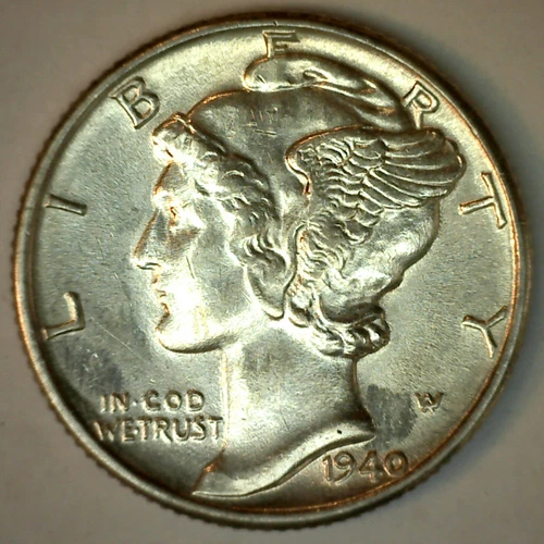 1940 Mercury Dime Silver Brilliant Uncirculated 10c US Coin BU Ten Cents