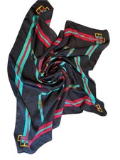 Italian Scarf Square 30" Black Red Turquoise 100 Acetate Vintage