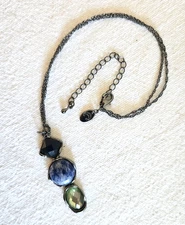 Charming Charlies Necklace Blue Pendant Jewels Antique Twisted Chain 18 in 3 ext