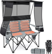 Heated Camping Chair - 2-Person Double Folding Chair with Canopy 660lb Capacity