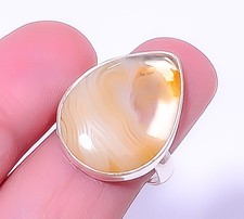 Yellow Banded Agate Handmade Gemstone 925 Sterling Silver Jewelry Ring s.7 A322