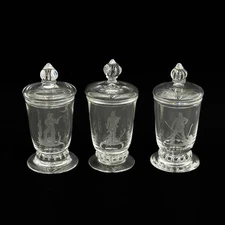 3 Steuben Art Glass Engraved American Ballad Covered Urns Sidney Waugh 1942
