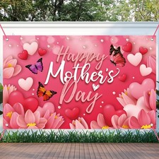 Large Happy Mother's Day Banner Decorations Mothers 71 x 44 inches, pink